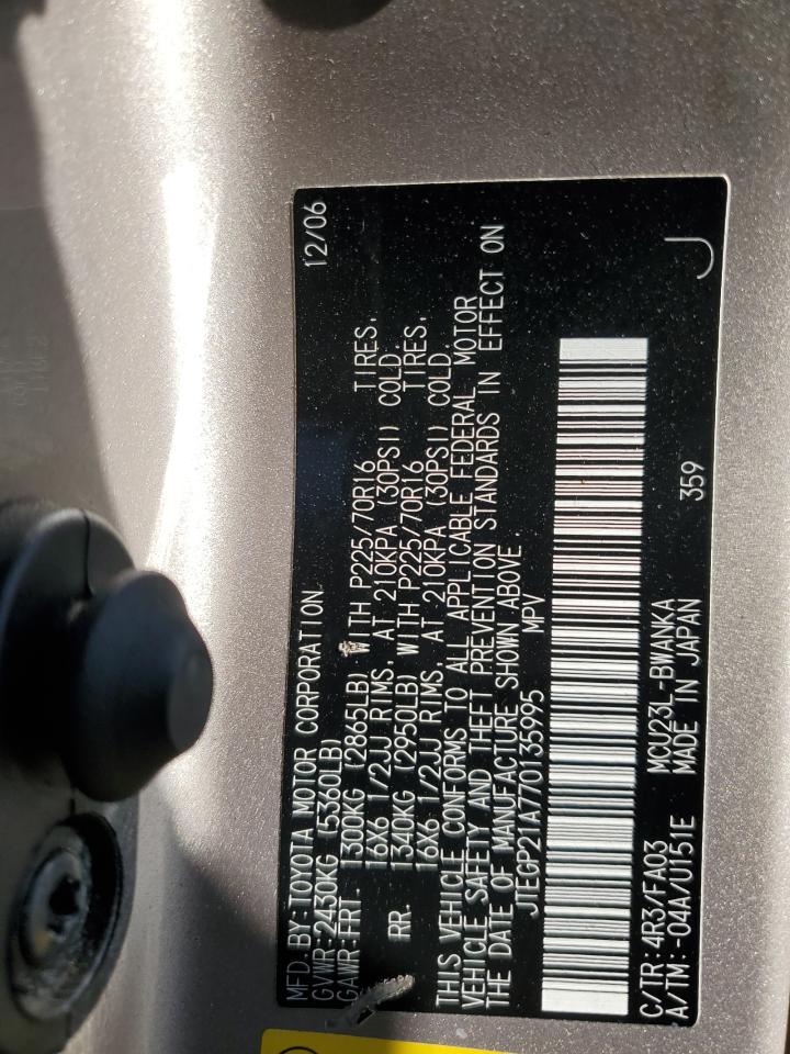 2007 Toyota Highlander Sport VIN: JTEGP21A770135995 Lot: 82281115