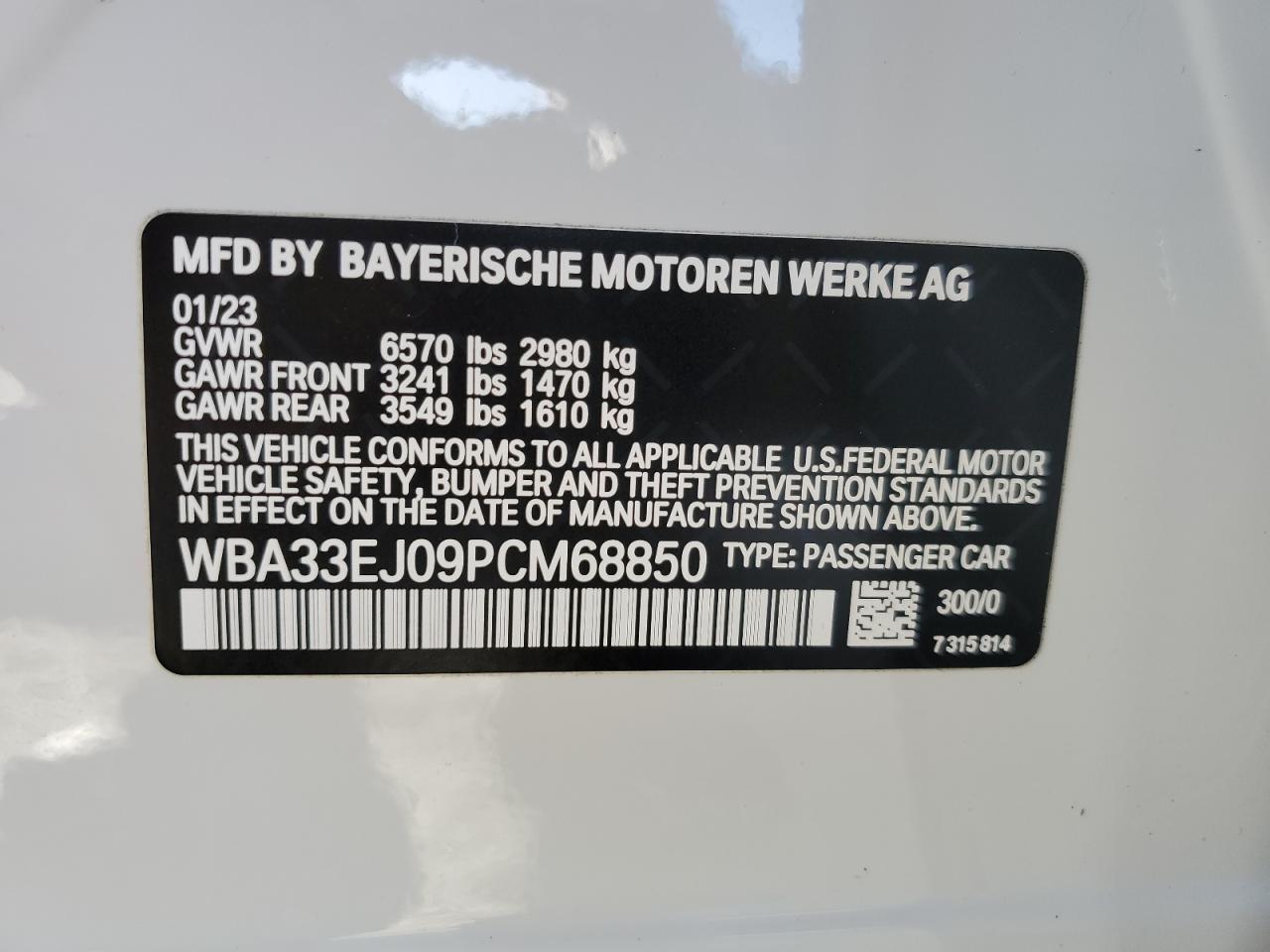 2023 BMW 760 Xi VIN: WBA33EJ09PCM68850 Lot: 87250995