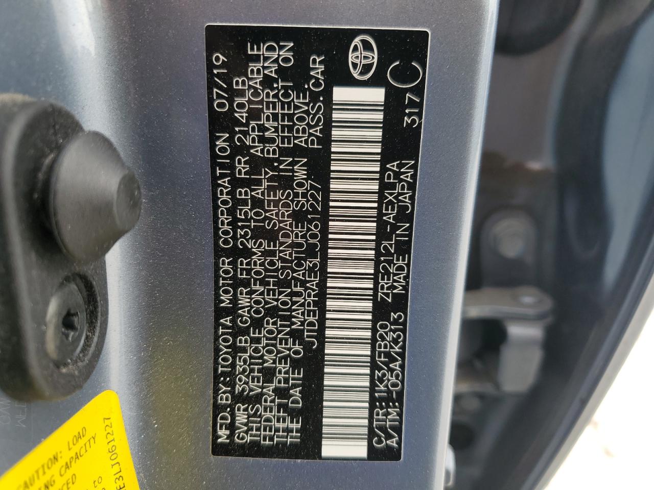 2020 Toyota Corolla Le VIN: JTDEPRAE3LJ061227 Lot: 87079305