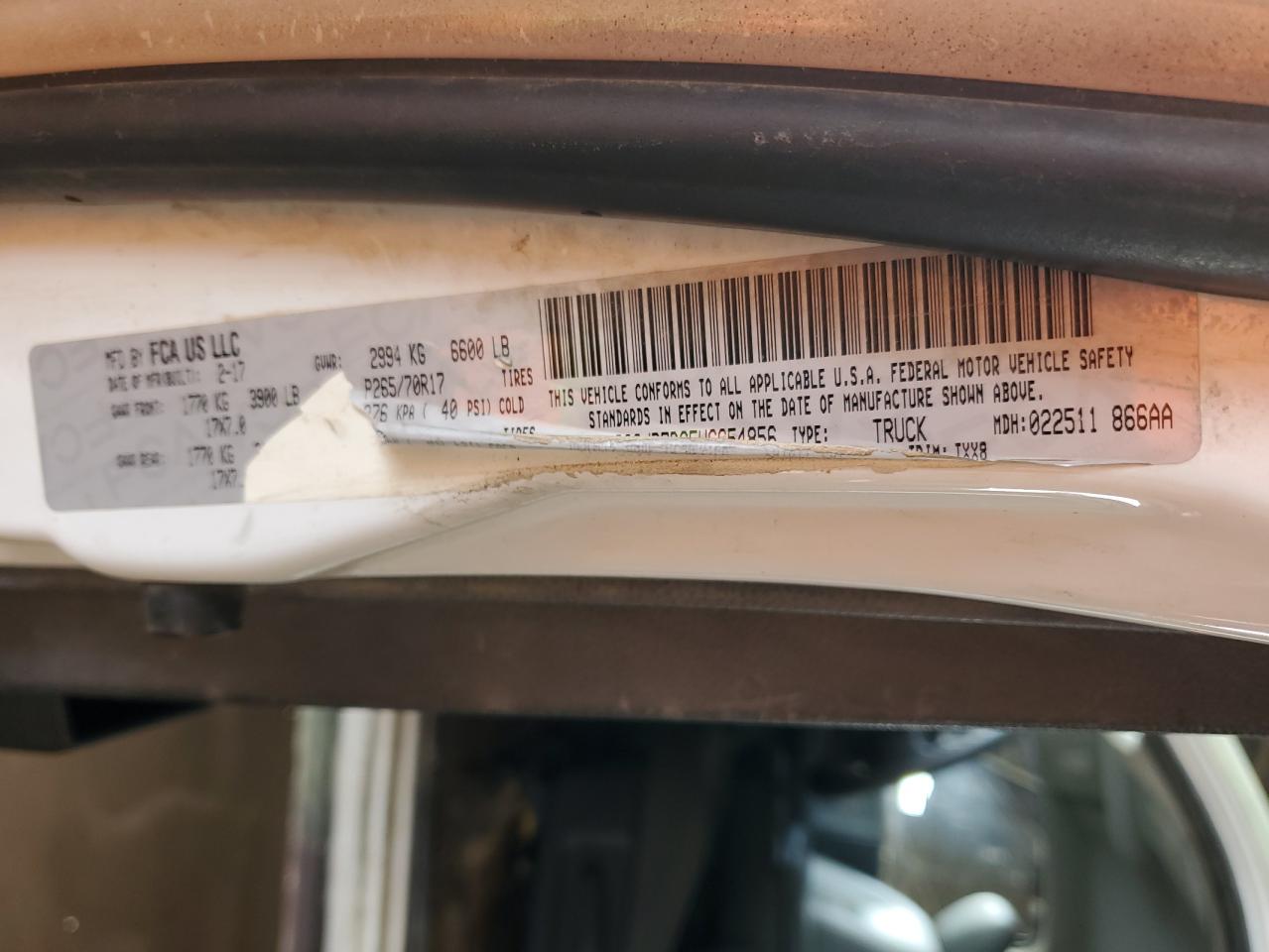 2017 Ram 1500 St VIN: 3C6JR7DG5HG654856 Lot: 86330115