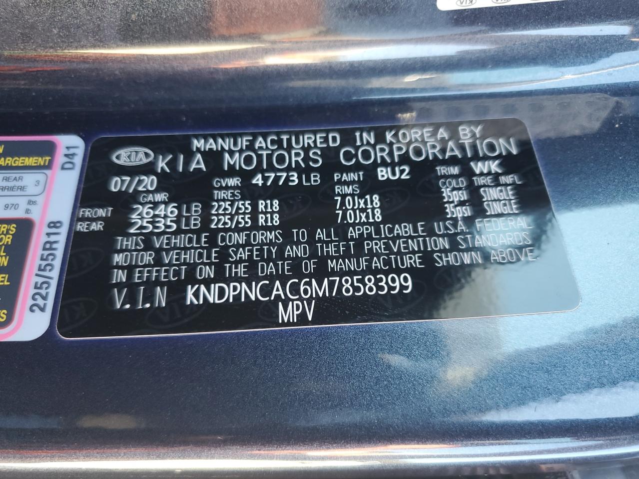 2021 Kia Sportage Ex VIN: KNDPNCAC6M7858399 Lot: 84796185