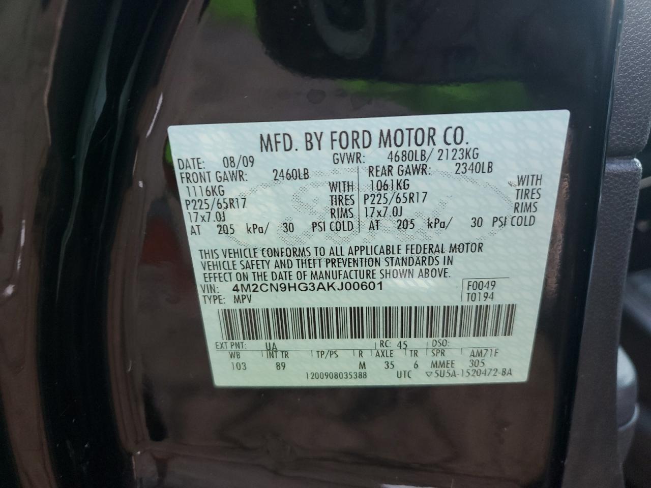 2010 Mercury Mariner Premier VIN: 4M2CN9HG3AKJ00601 Lot: 89907065