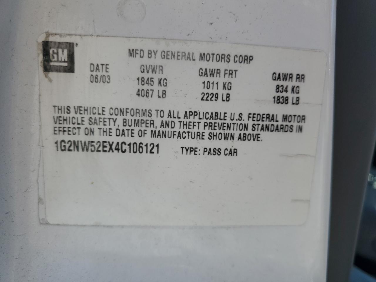 2004 Pontiac Grand Am Gt VIN: 1G2NW52EX4C106121 Lot: 89931015