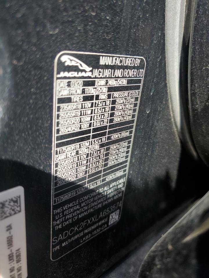 2020 Jaguar F-Pace Prestige VIN: SADCK2FXXLA653574 Lot: 82530585