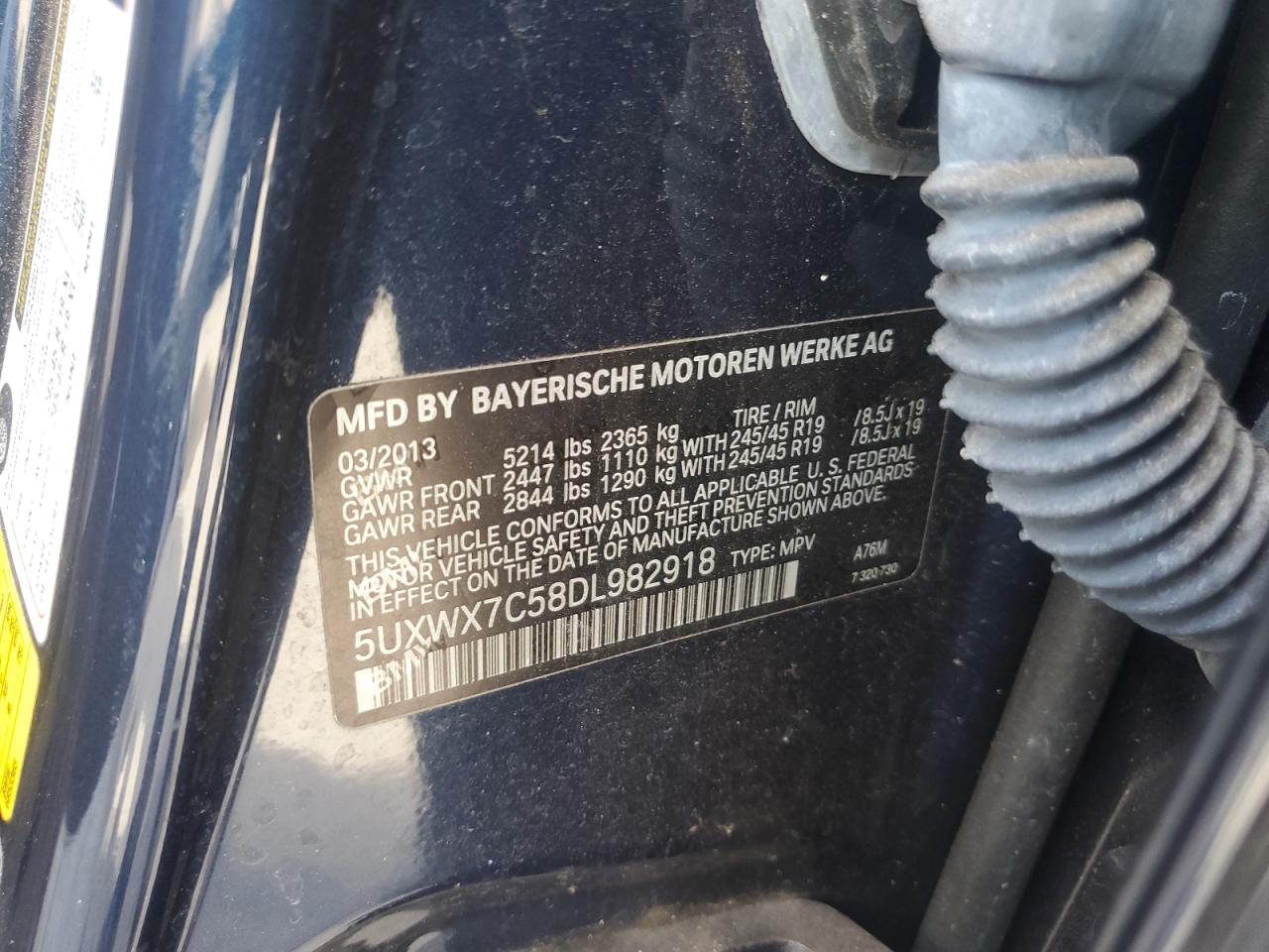 2013 BMW X3 xDrive35I VIN: 5UXWX7C58DL982918 Lot: 82198655