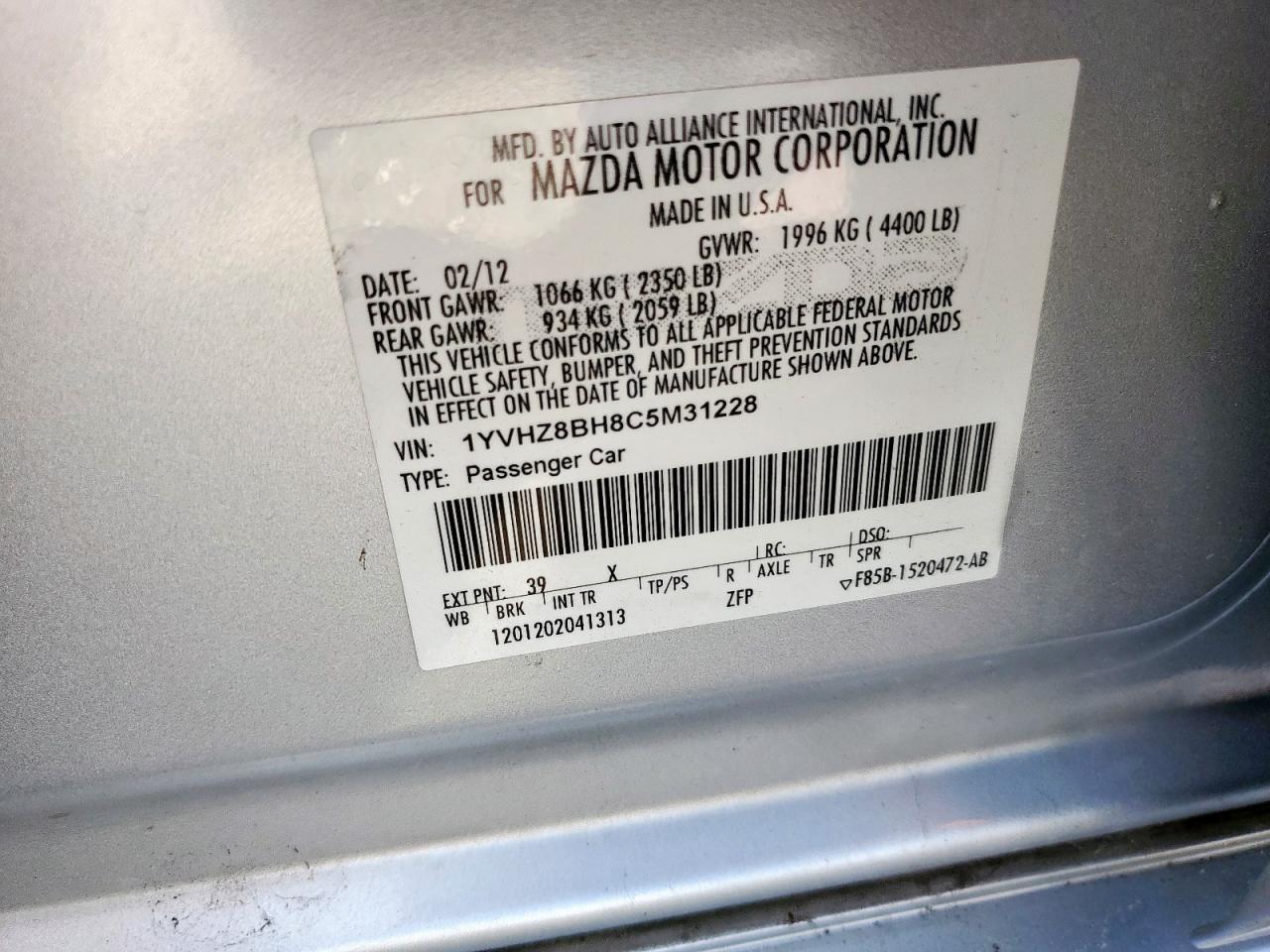 2012 Mazda 6 I VIN: 1YVHZ8BH8C5M31277 Lot: 90305515