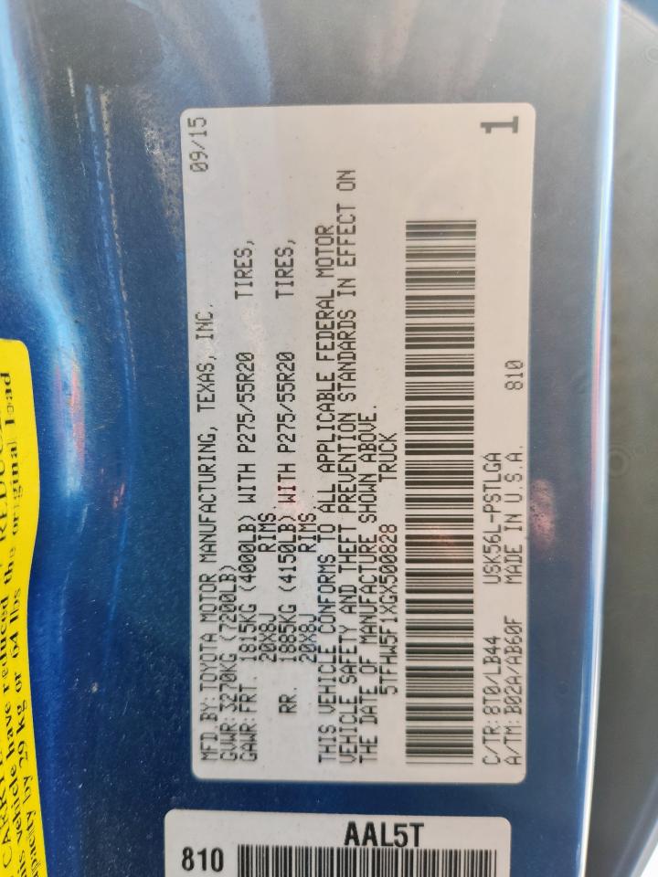 2016 Toyota Tundra Crewmax Limited VIN: 5TFHW5F1XGX500828 Lot: 85898465