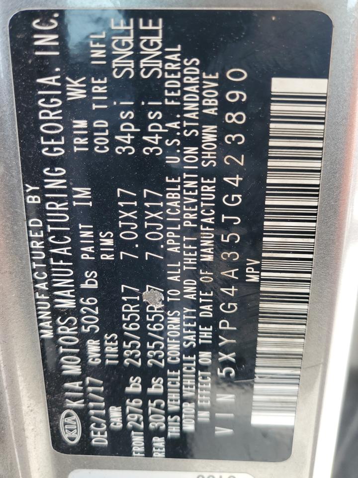 2018 Kia Sorento Lx VIN: 5XYPG4A35JG423890 Lot: 82379985