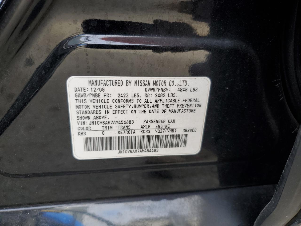 2010 Infiniti G37 VIN: JN1CV6AR7AM454483 Lot: 90848865