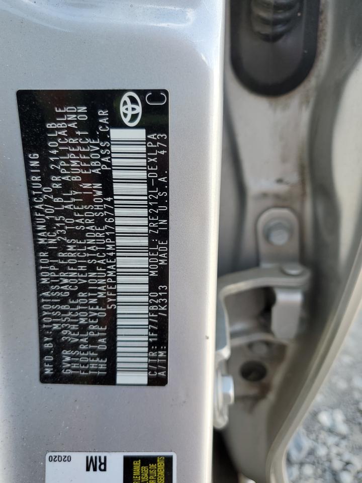 2021 Toyota Corolla Le VIN: 5YFEPMAE4MP176774 Lot: 84614485