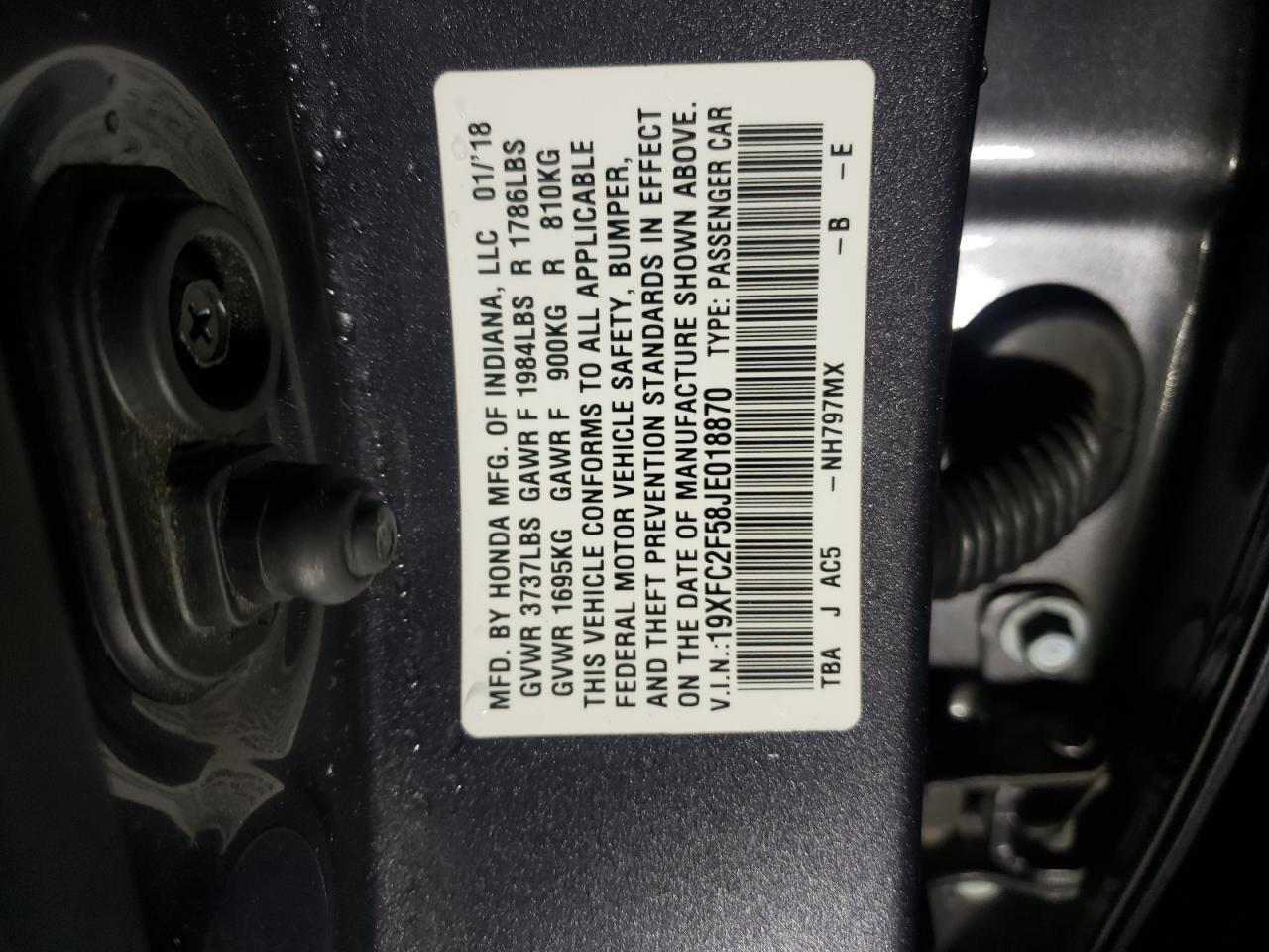 2018 Honda Civic Lx VIN: 018870 Lot: 86542215