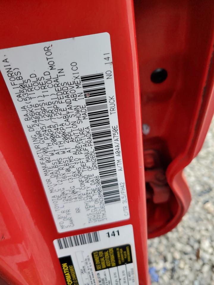 2008 Toyota Tacoma Double Cab Prerunner VIN: 3TMJU62N38M063008 Lot: 85739905