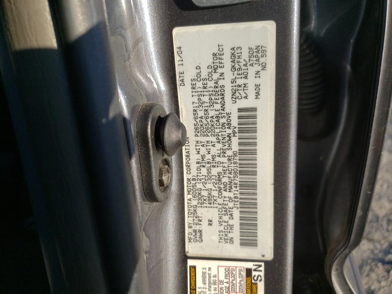 2005 Toyota 4Runner Sr5 VIN: JTEBT14R758018790 Lot: 86133475