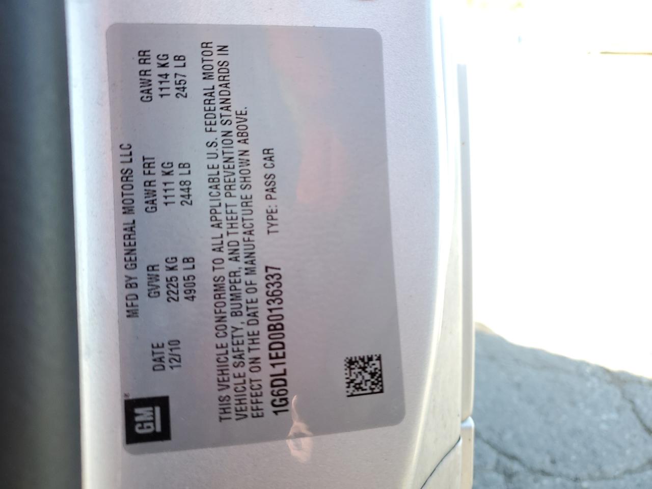 2011 Cadillac Cts Performance Collection VIN: 1G6DL1ED0B0136337 Lot: 85111185