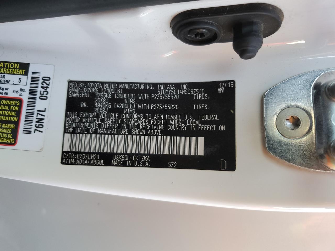 2017 Toyota Sequoia Platinum VIN: 5TDYY5G14HS067510 Lot: 89700995