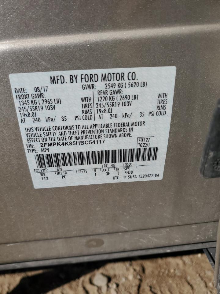 2017 Ford Edge Titanium VIN: 2FMPK4K85HBC54117 Lot: 84864665