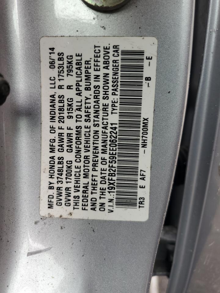 2014 Honda Civic Lx VIN: 19XFB2F59EE062241 Lot: 85292375