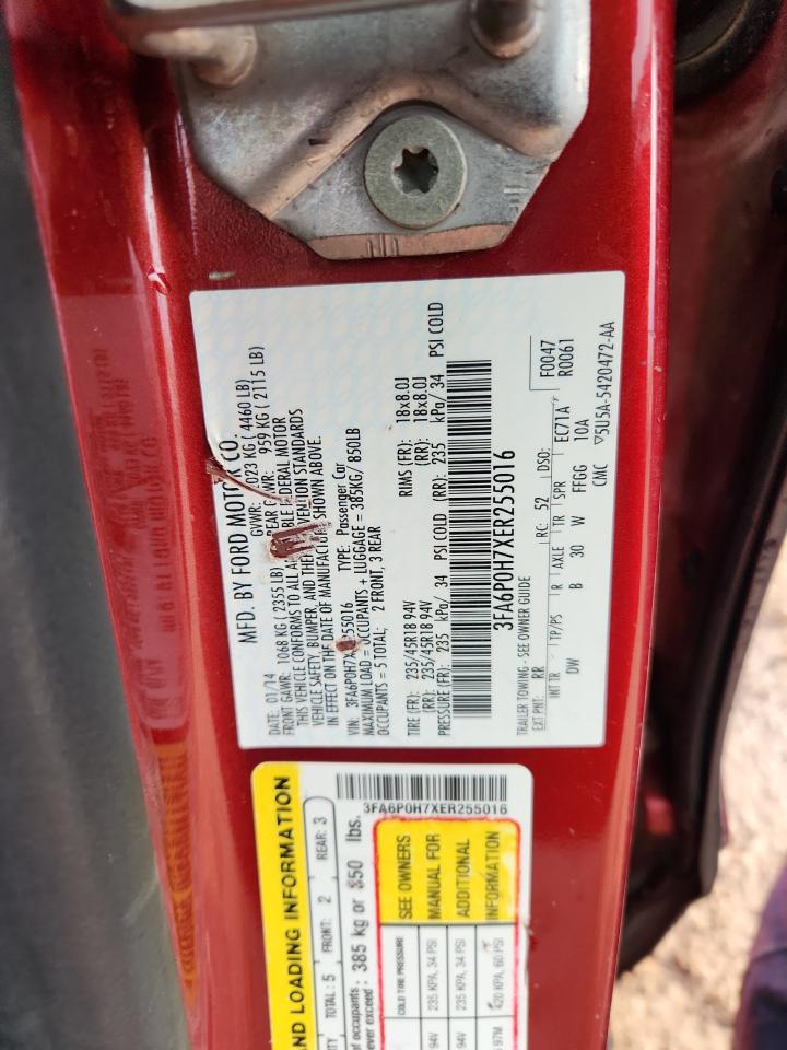 2014 Ford Fusion Se VIN: 3FA6P0H7XER255016 Lot: 84838185