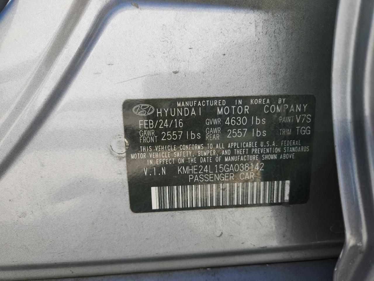 2016 Hyundai Sonata Hybrid VIN: KMHE24L15GA038142 Lot: 82424755