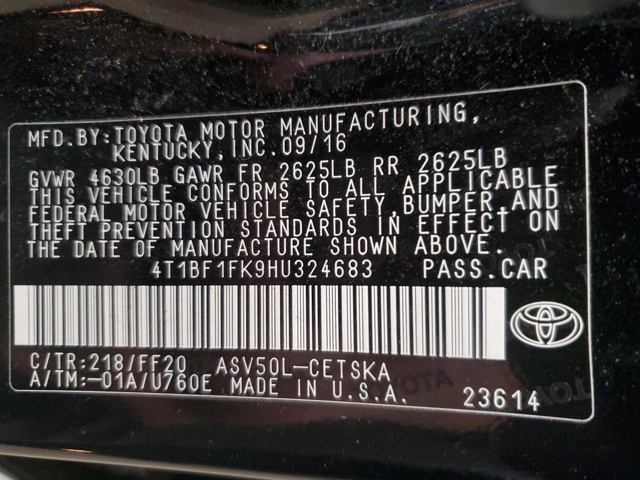 2017 Toyota Camry Le VIN: 4T1BF1FK9HU324683 Lot: 82379505