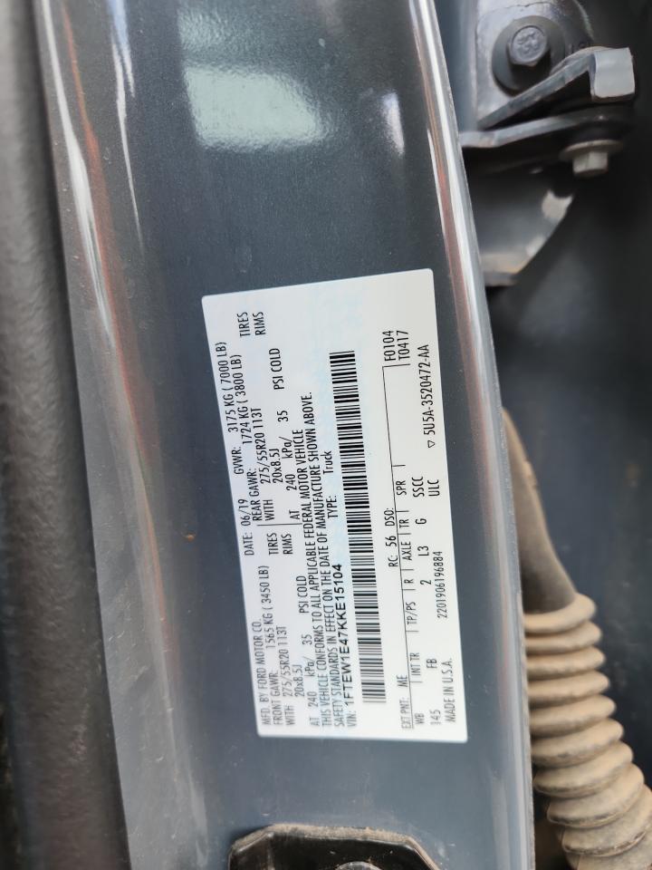 2019 Ford F150 Supercrew VIN: 1FTEW1E47KKE15104 Lot: 86291785