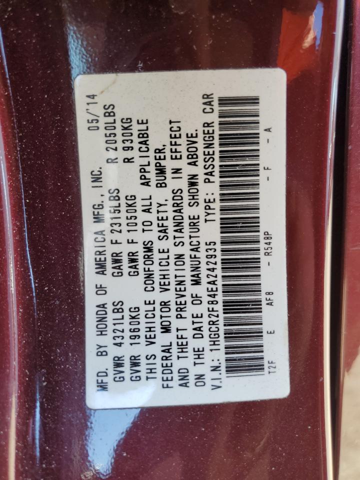 2014 Honda Accord Exl VIN: 1HGCR2F84EA242935 Lot: 86228345