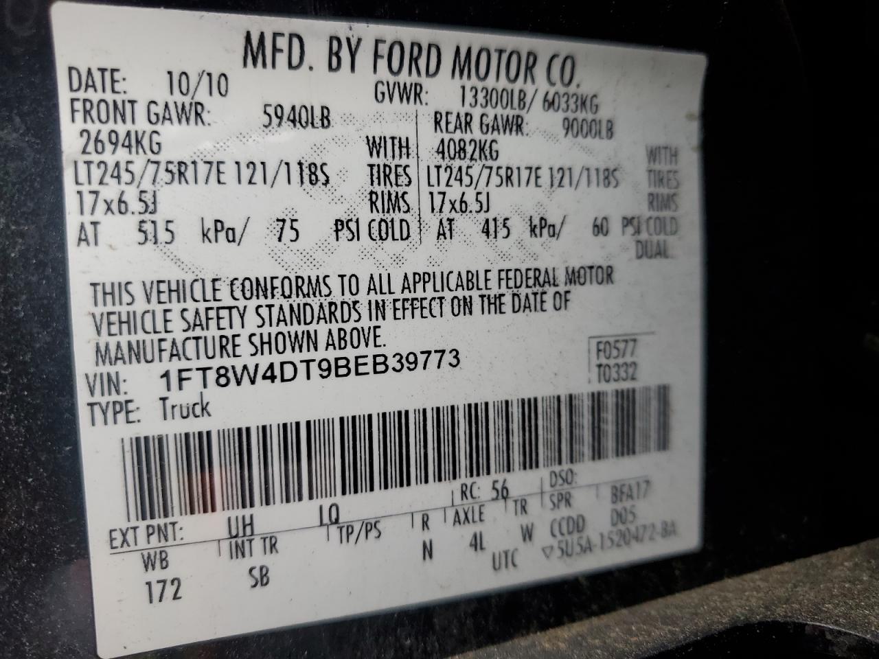 2011 Ford F450 Super Duty VIN: 1FT8W4DT9BEB39773 Lot: 84873685