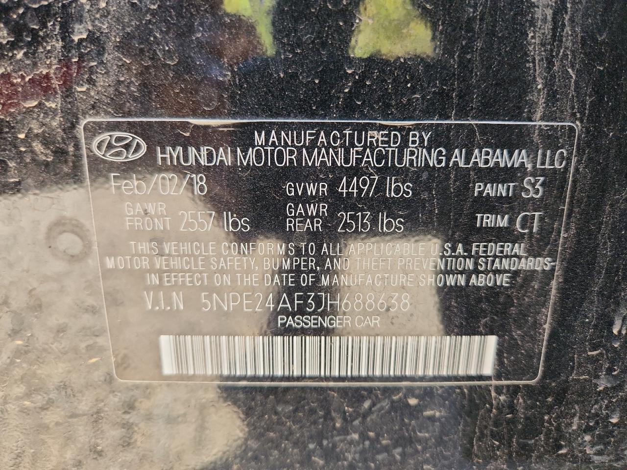 2018 Hyundai Sonata Se VIN: 5NPE24AF3JH688638 Lot: 86789525