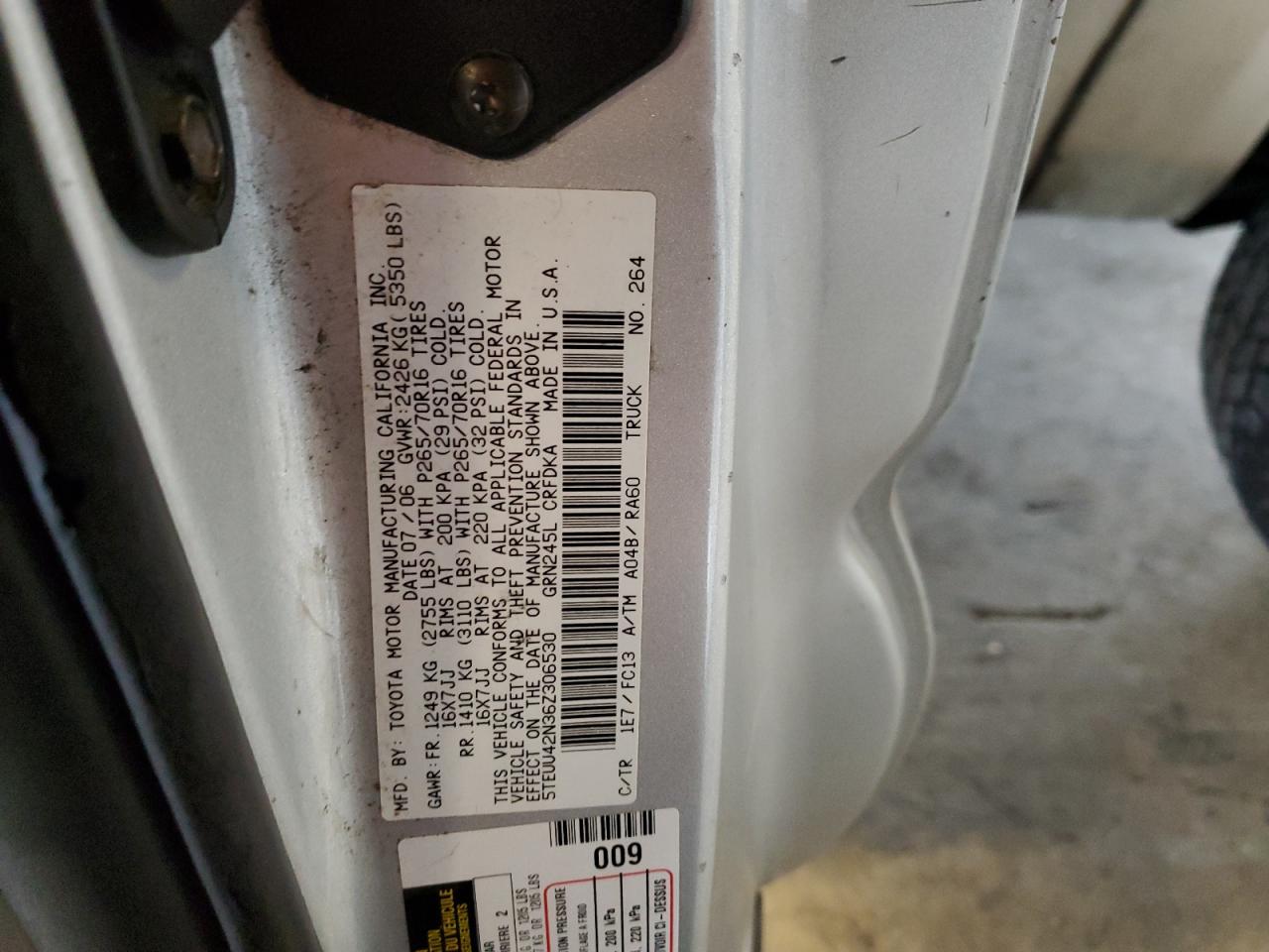 2006 Toyota Tacoma Access Cab VIN: 5TEUU42N36Z306530 Lot: 82293625