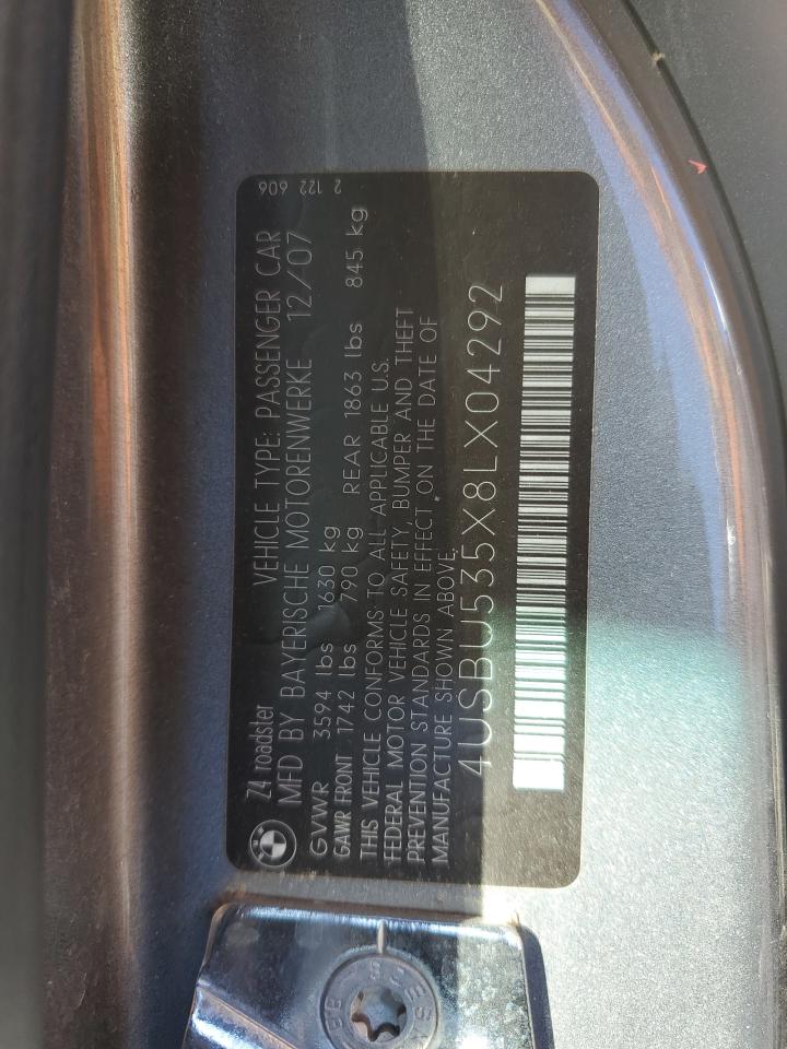 2008 BMW Z4 3.0Si VIN: 4USBU535X8LX04292 Lot: 86304895