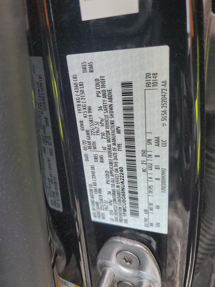 2022 Ford Escape Se VIN: 1FMCU0G68NUA22240 Lot: 85189845