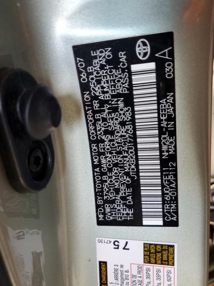 2007 Toyota Prius VIN: JTDKB20U177681983 Lot: 85694695
