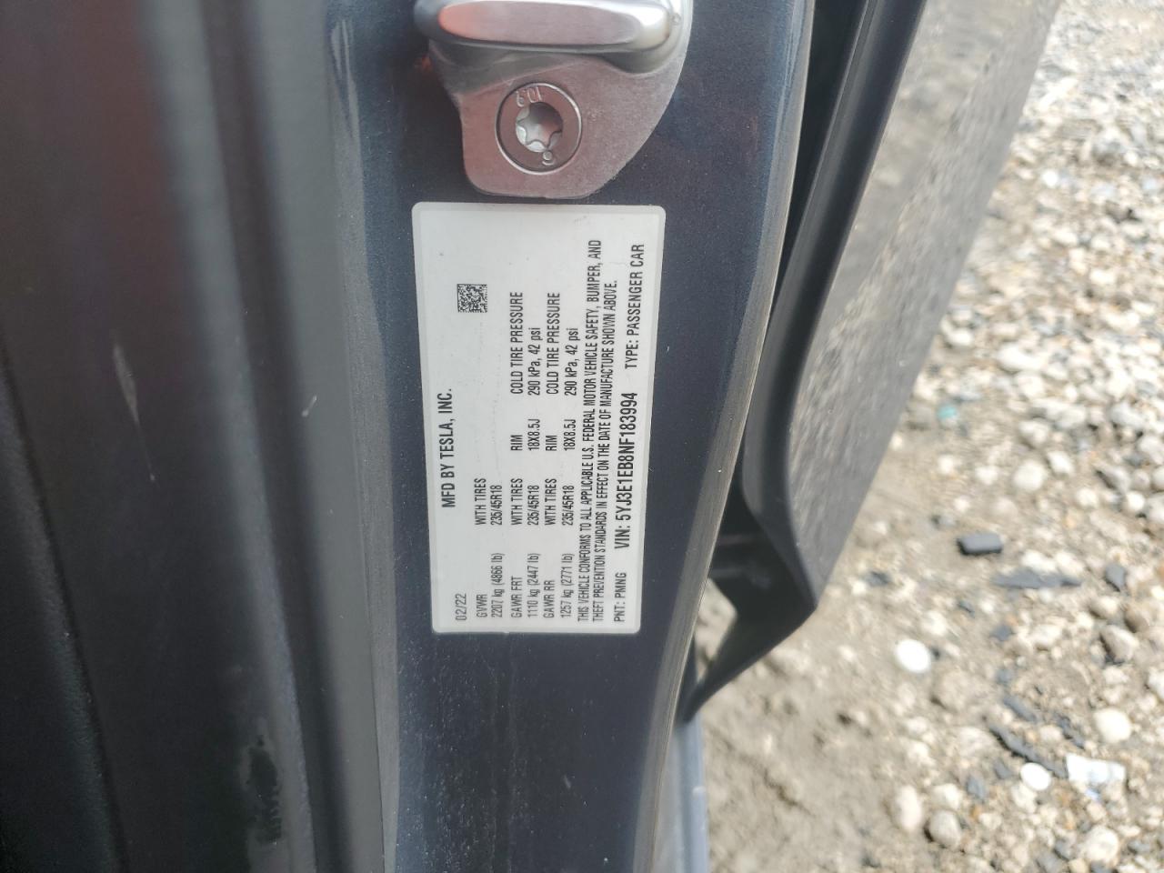 2022 Tesla Model 3 VIN: 5YJ3E1EB8NF183994 Lot: 85639065