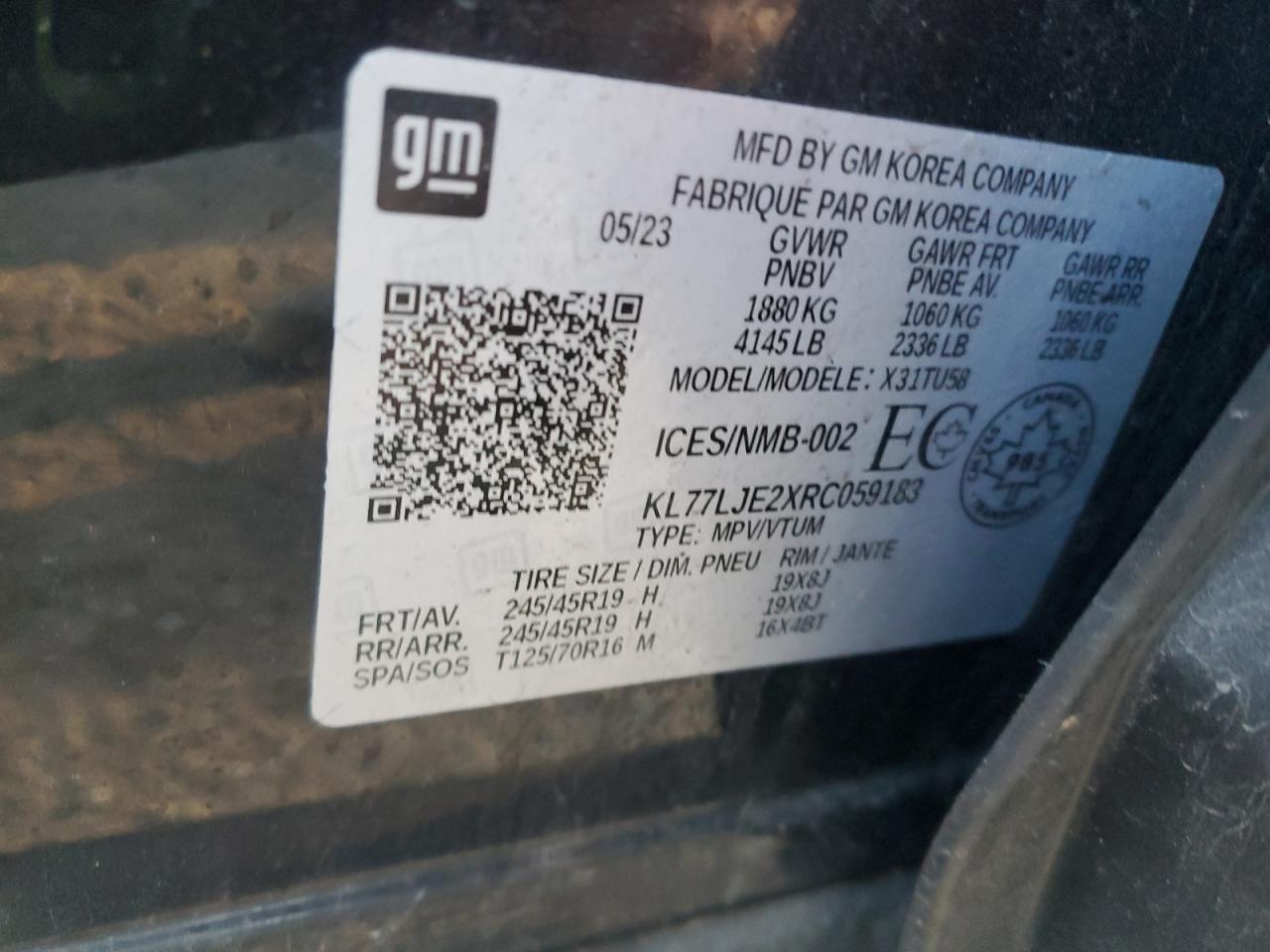 2024 Chevrolet Trax 2Rs VIN: KL77LJE2XRC059183 Lot: 83814085