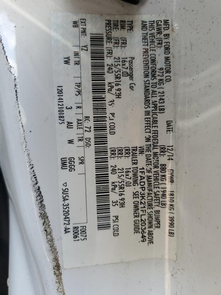 2015 Ford Focus Se VIN: 1FADP3K21FL203649 Lot: 84434155