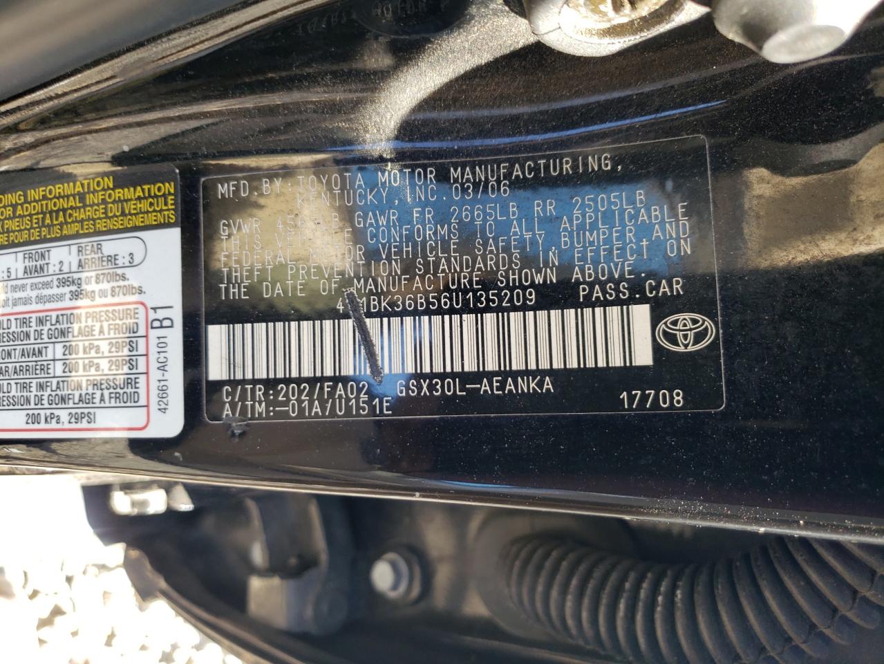 2006 Toyota Avalon Xl VIN: 4T1BK36B56U135209 Lot: 84885865