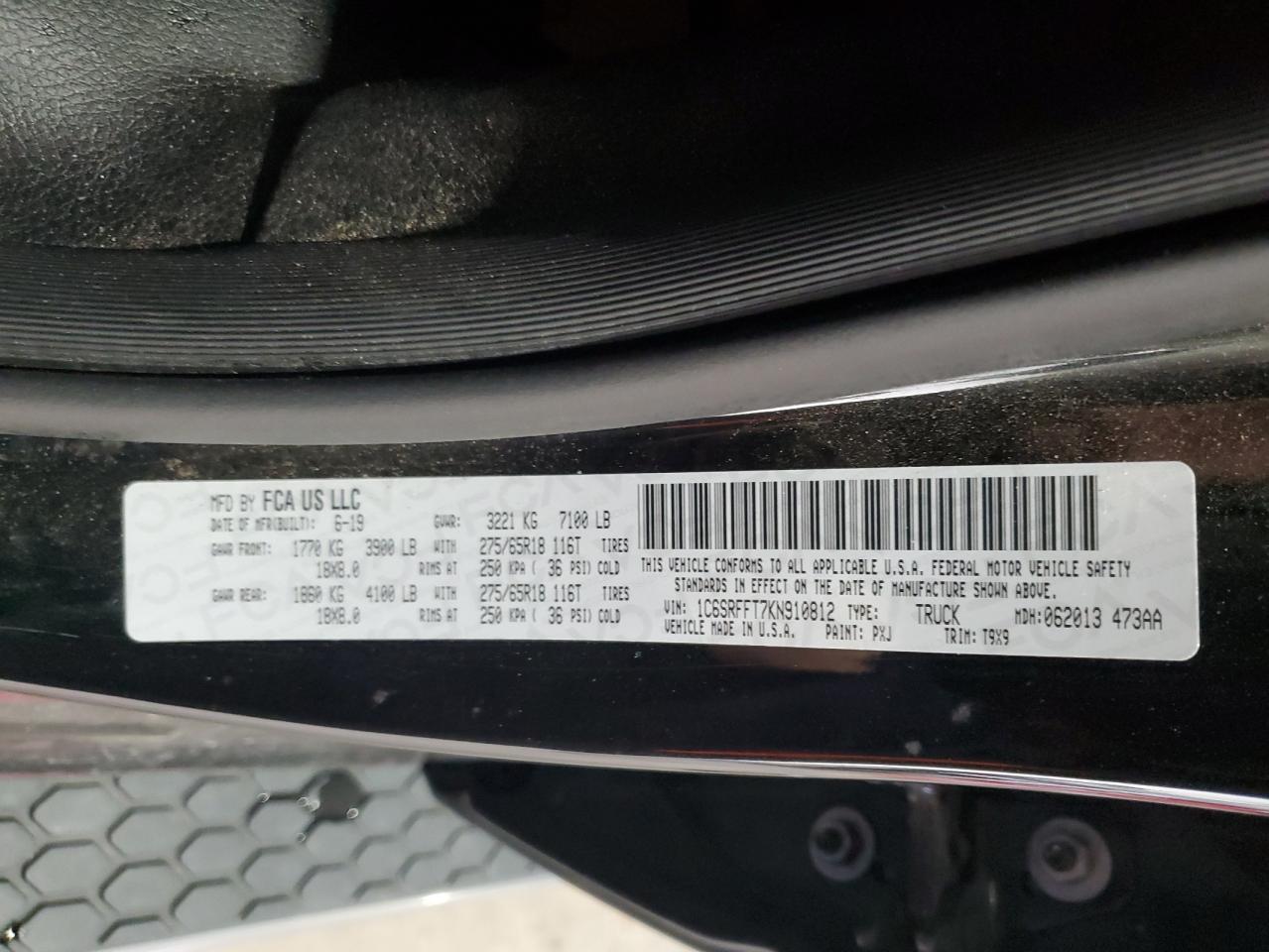 2019 Ram 1500 Big Horn/Lone Star VIN: 1C6SRFFT7KN910812 Lot: 86246255