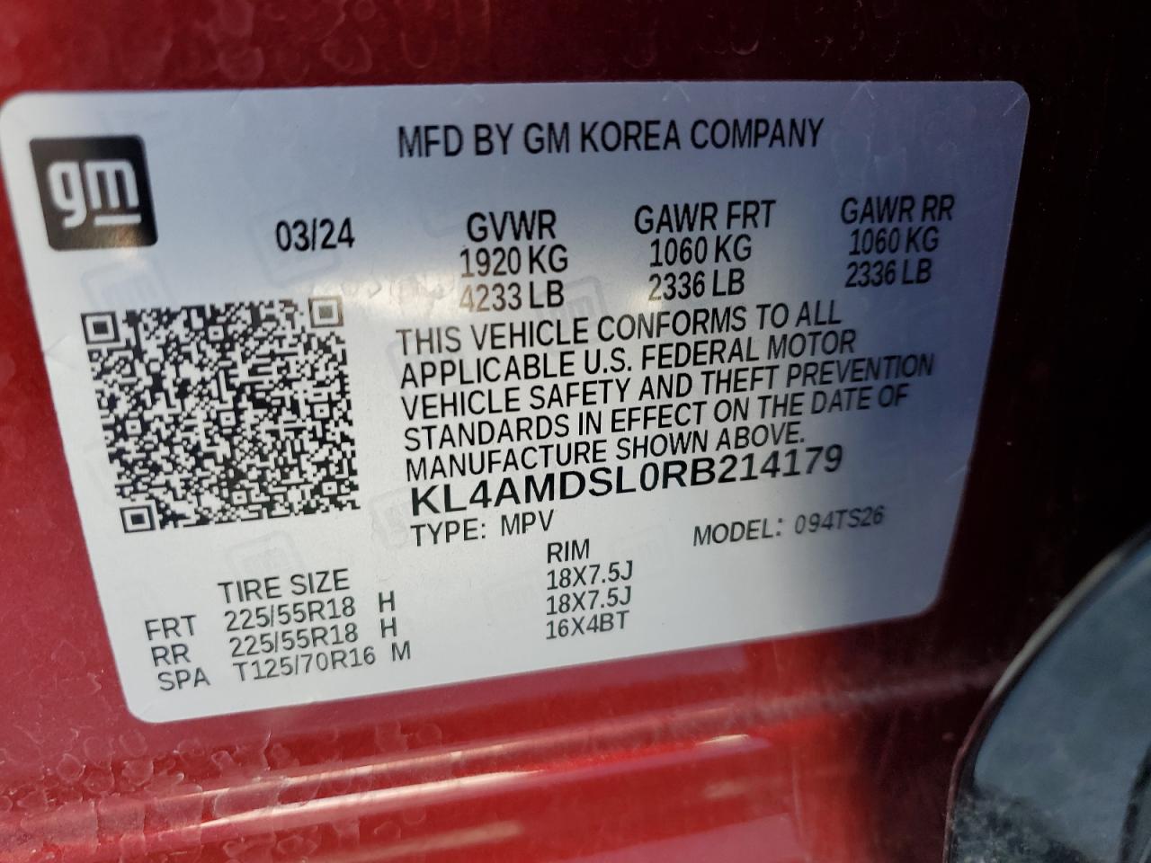 2024 Buick Encore Gx Sport Touring VIN: KL4AMDSL0RB214179 Lot: 89480045