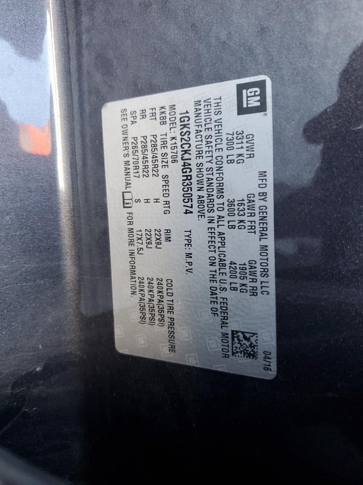 2016 GMC Yukon Denali VIN: 1GKS2CKJ4GR350574 Lot: 84559845