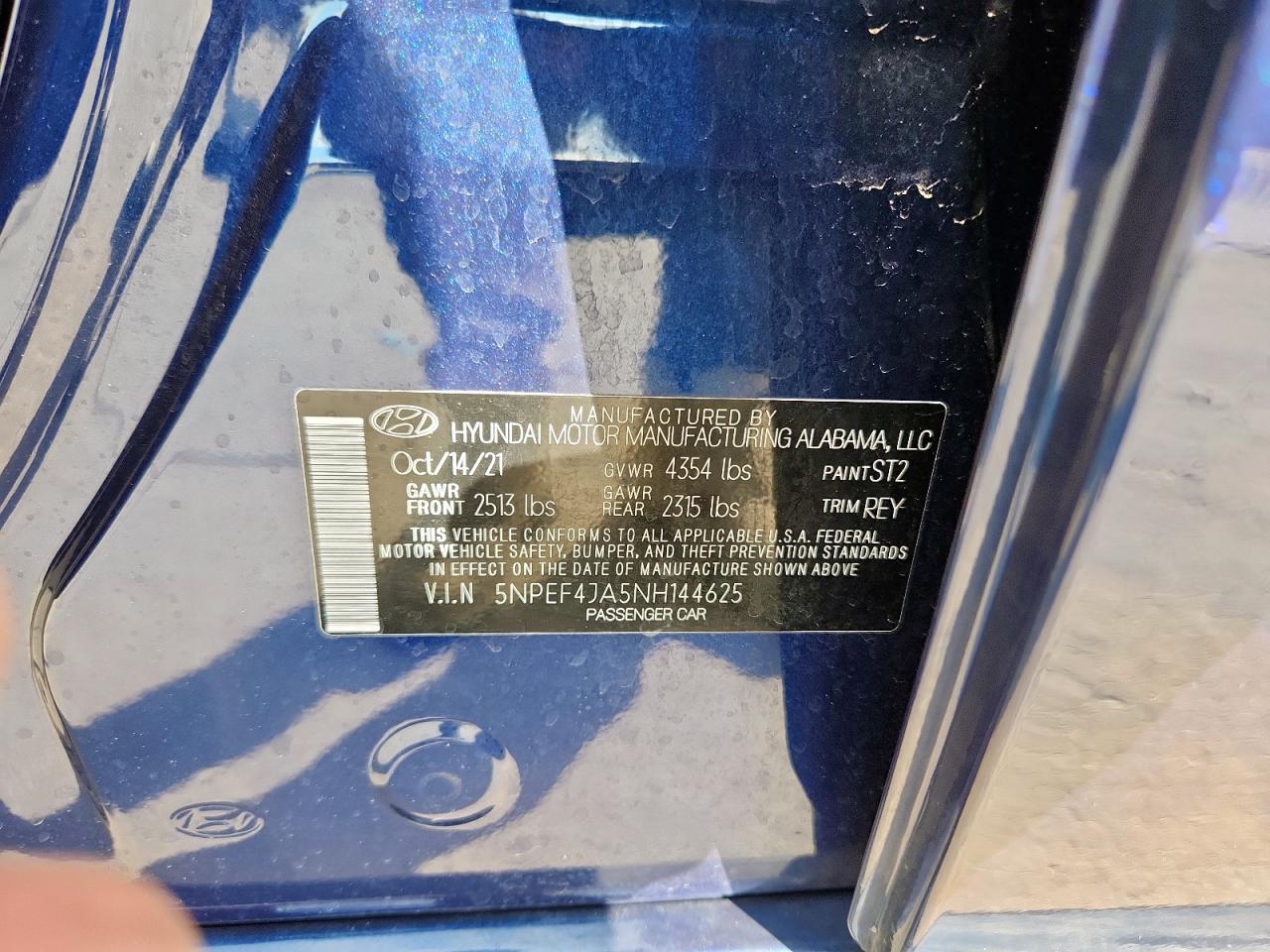 2022 Hyundai Sonata Sel VIN: 5NPEF4JA5NH144625 Lot: 84951365