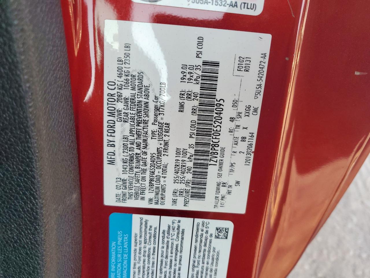 2014 Ford Mustang Gt VIN: 1ZVBP8CF0E5204095 Lot: 82158435