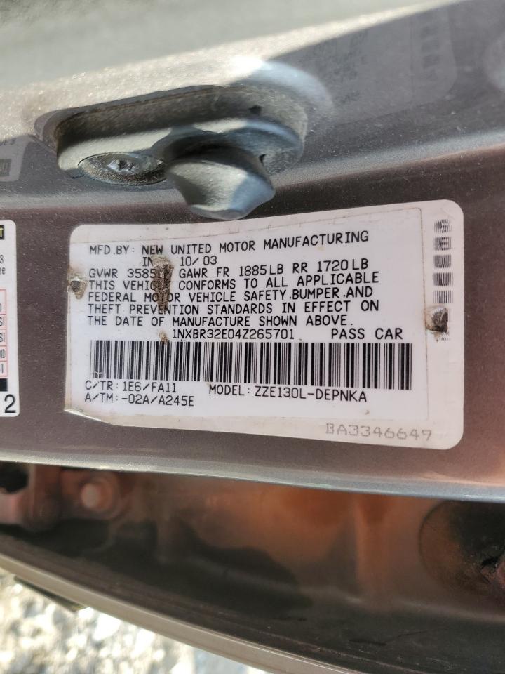 2004 Toyota Corolla Ce VIN: 1NXBR32E04Z265701 Lot: 85834535