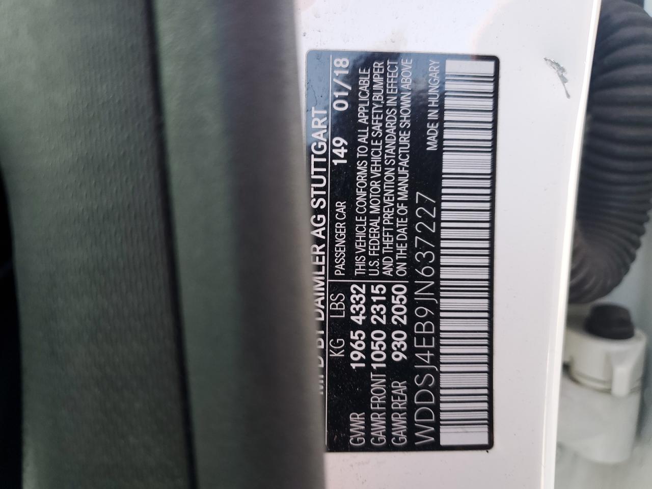 2018 Mercedes-Benz Cla 250 VIN: WDDSJ4EB9JN637227 Lot: 82644175