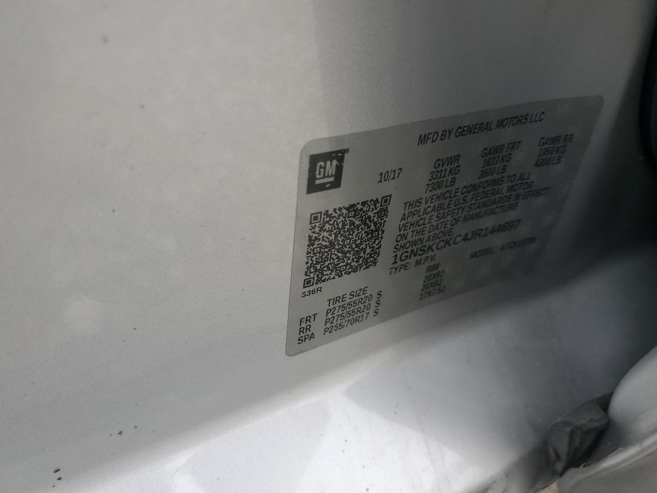 2018 Chevrolet Tahoe K1500 Premier VIN: 1GNSKCKC4JR144697 Lot: 82199795