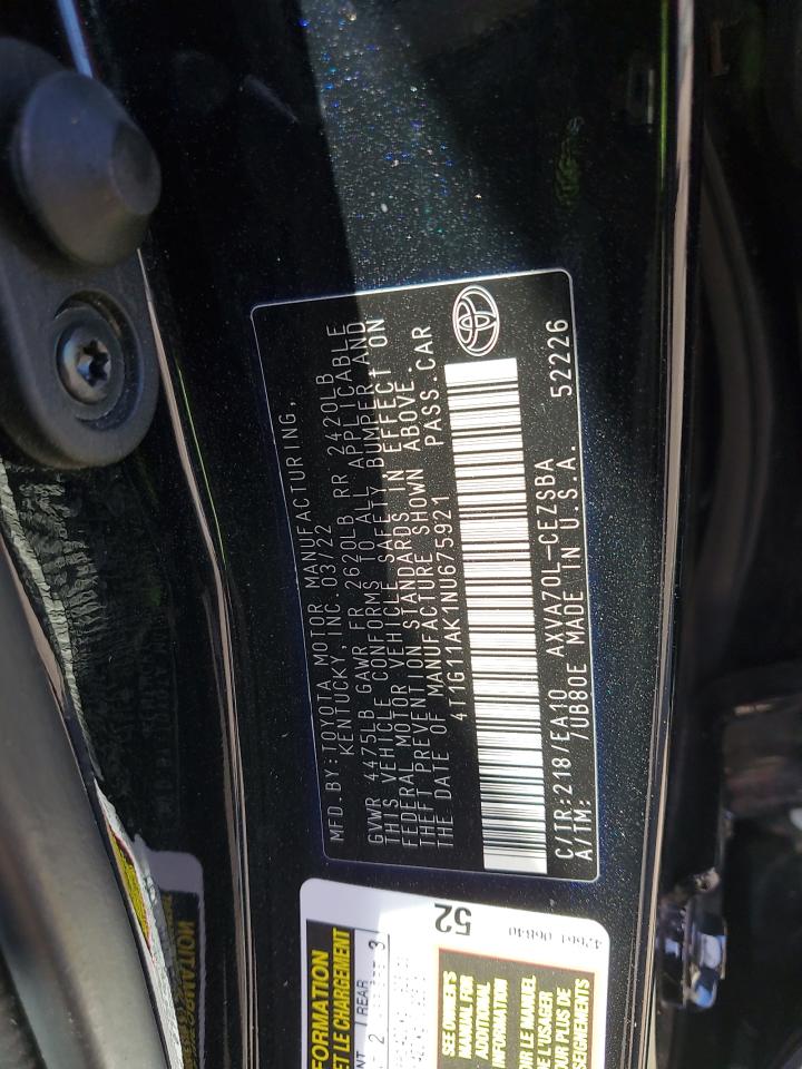 2022 Toyota Camry Se VIN: 4T1G11AK1NU675921 Lot: 84358035