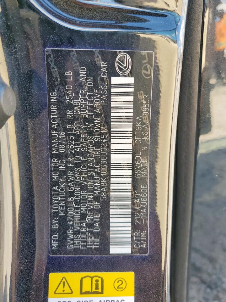 2016 Lexus Es 350 VIN: 58ABK1GG3GU034517 Lot: 85287185