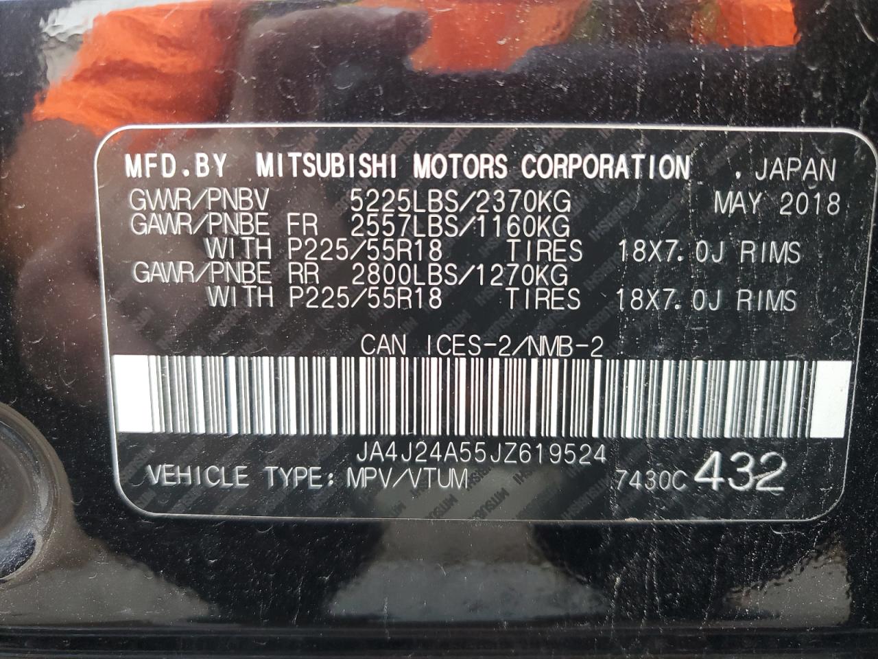 2018 Mitsubishi Outlander Se VIN: JA4J24A55JZ619524 Lot: 80206585