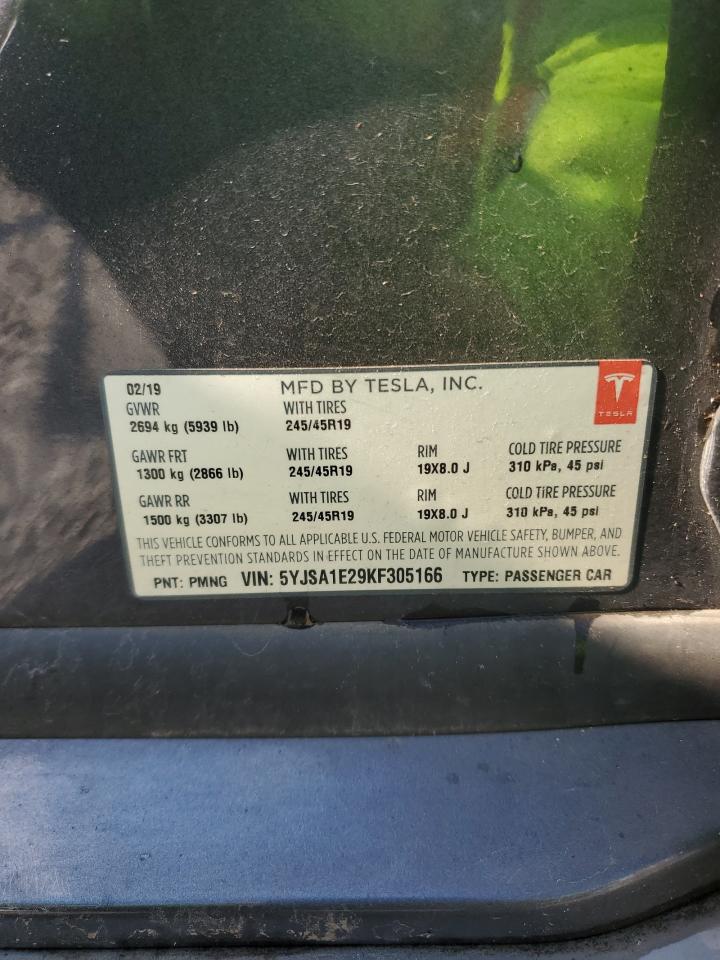 2019 Tesla Model S VIN: 5YJSA1E29KF305166 Lot: 90986025