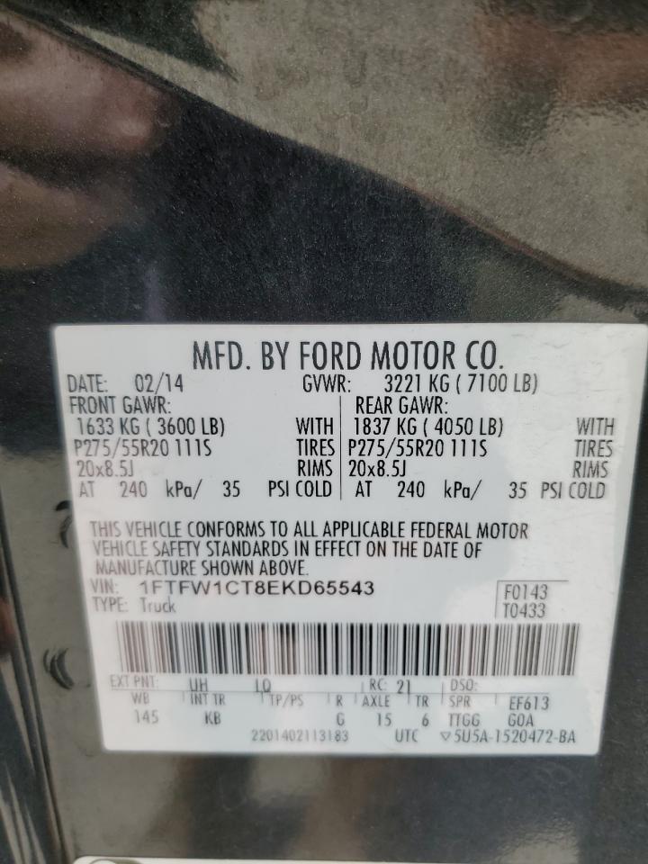 2014 Ford F150 Supercrew VIN: 1FTFW1CT8EKD65543 Lot: 89576195