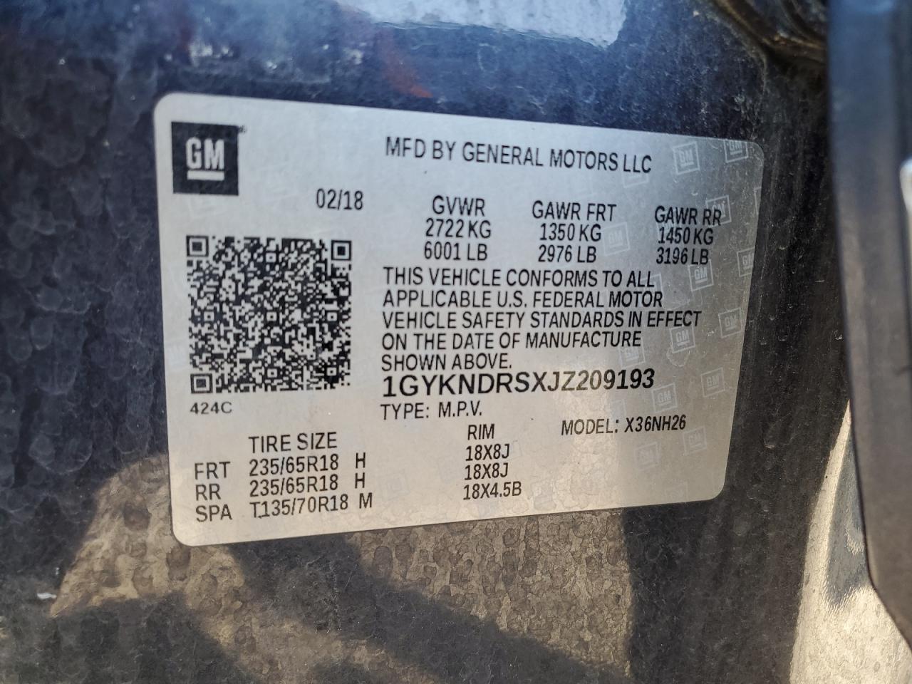 2018 Cadillac Xt5 Luxury VIN: 1GYKNDRSXJZ209193 Lot: 84802025